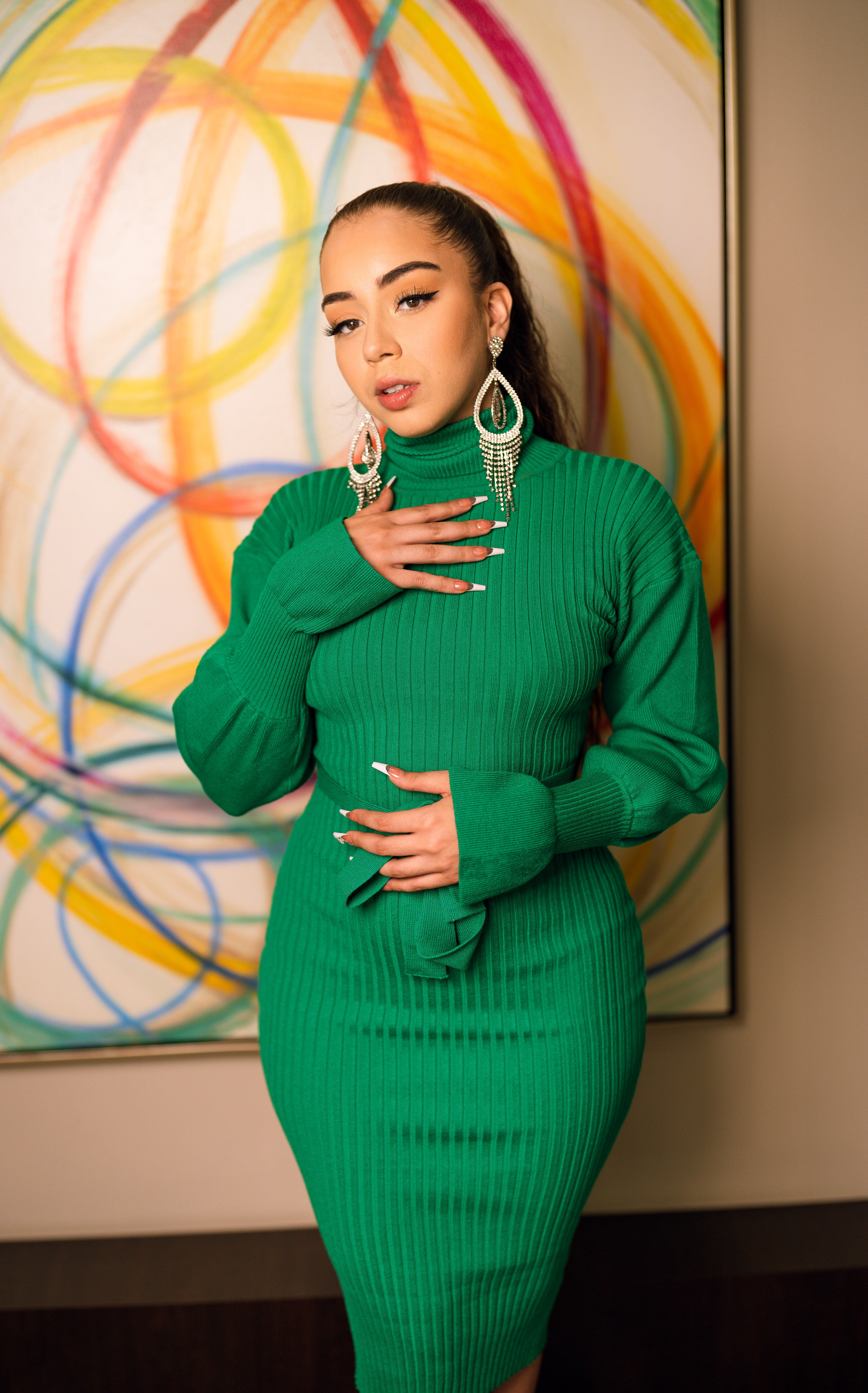 Kelly green balloon sleeve sweater dress