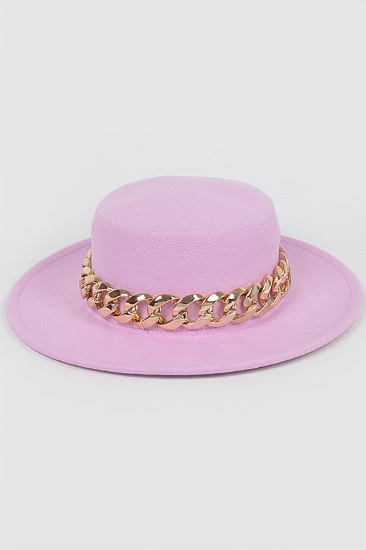 stylish Faux Wool Hat W Oversized Chain